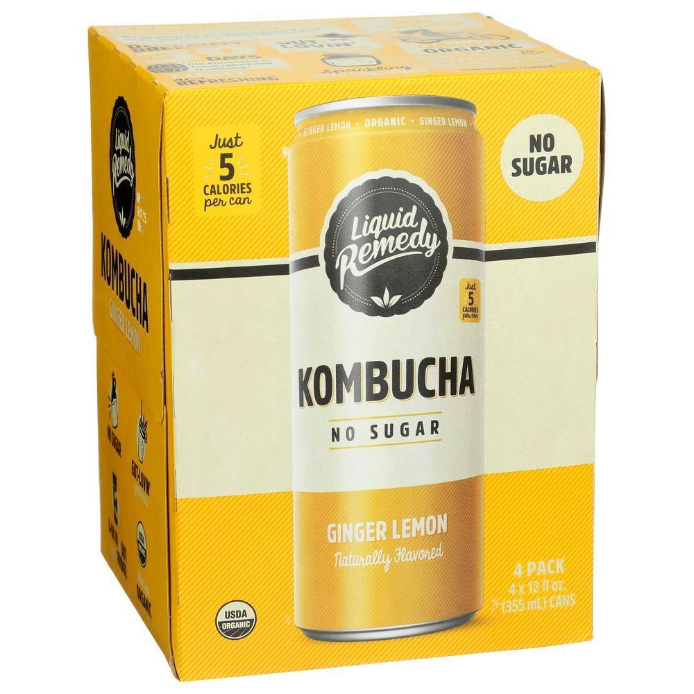 Liquid Remedy Organic Sugar Free Ginger Lemon Kombucha, 48 Fluid Ounce -- 6 Per Case