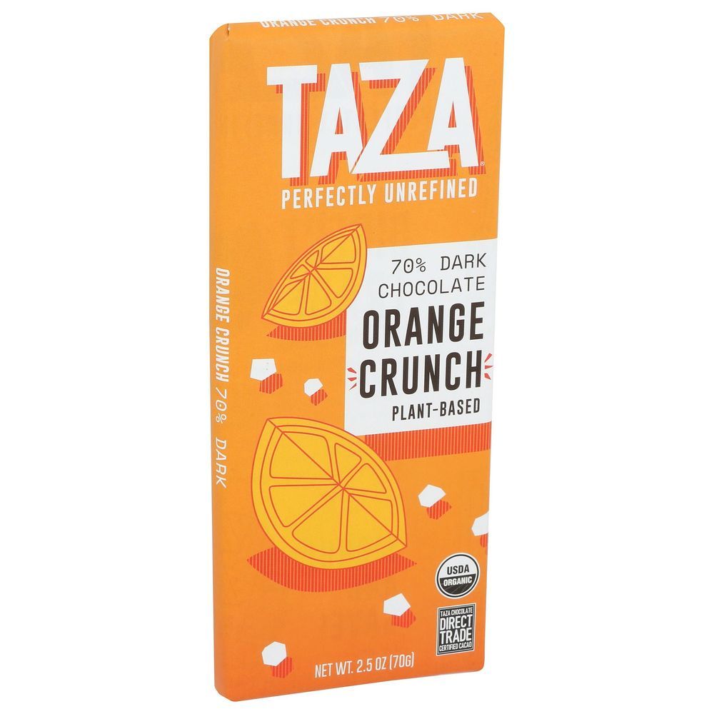 Taza Organic 70 Percent Dark Chocolate Orange Crunch Bar, 2.5 Ounce -- 10 Per Case
