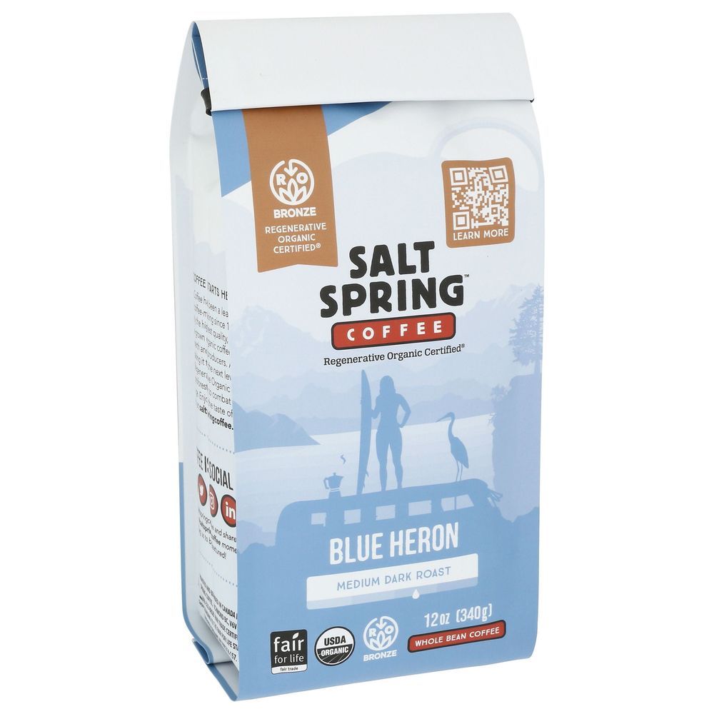 Salt Springs Organic Blue Heron Medium Dark Roast Whole Bean Coffee, 12 Ounce -- 6 Per Case