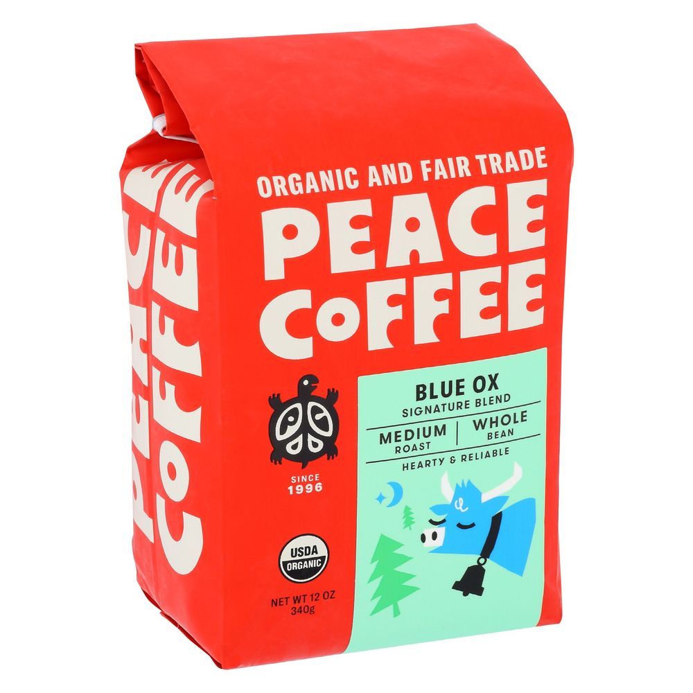 Peace Organic Blue Ox Medium Roast Whole Bean Coffee, 12 Ounce -- 6 Per Case