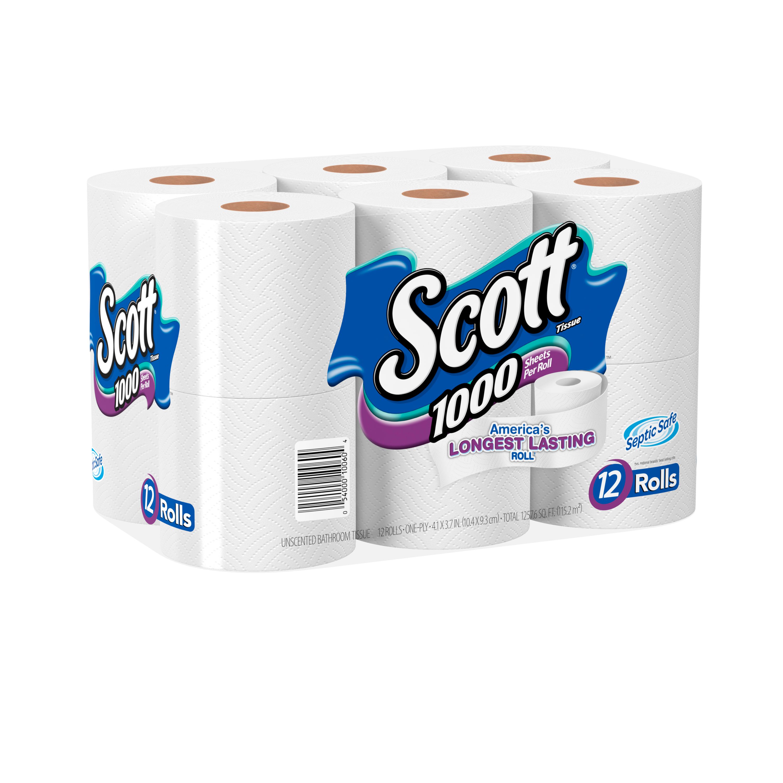 Scott White Bathroom Tissue, 12 Rolls Count -- 4 Per Case