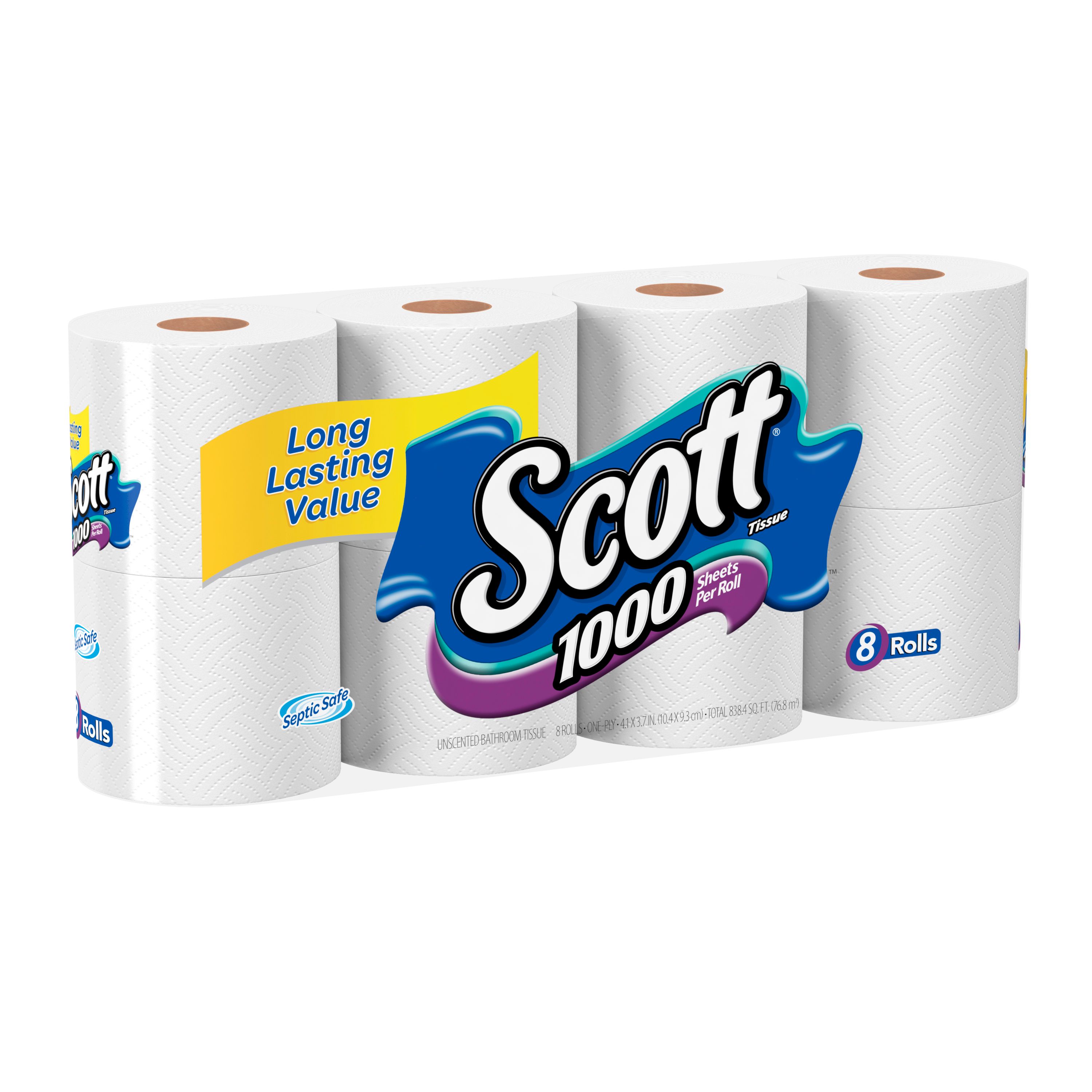 Scott White Bath Tissue, 8 Rolls Count -- 6 Per Case