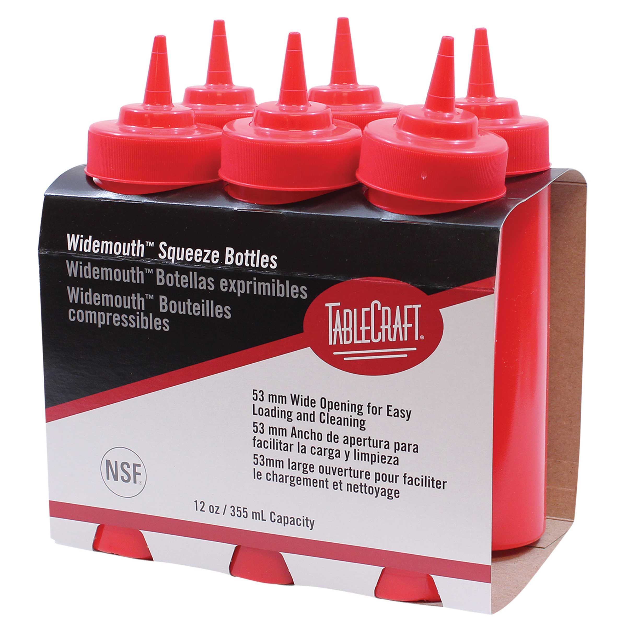 Tablecraft 12 Ounce Wide Mouth Red Squeeze Dispenser With Standard Tiptop, 6 Count -- 12 Per Case