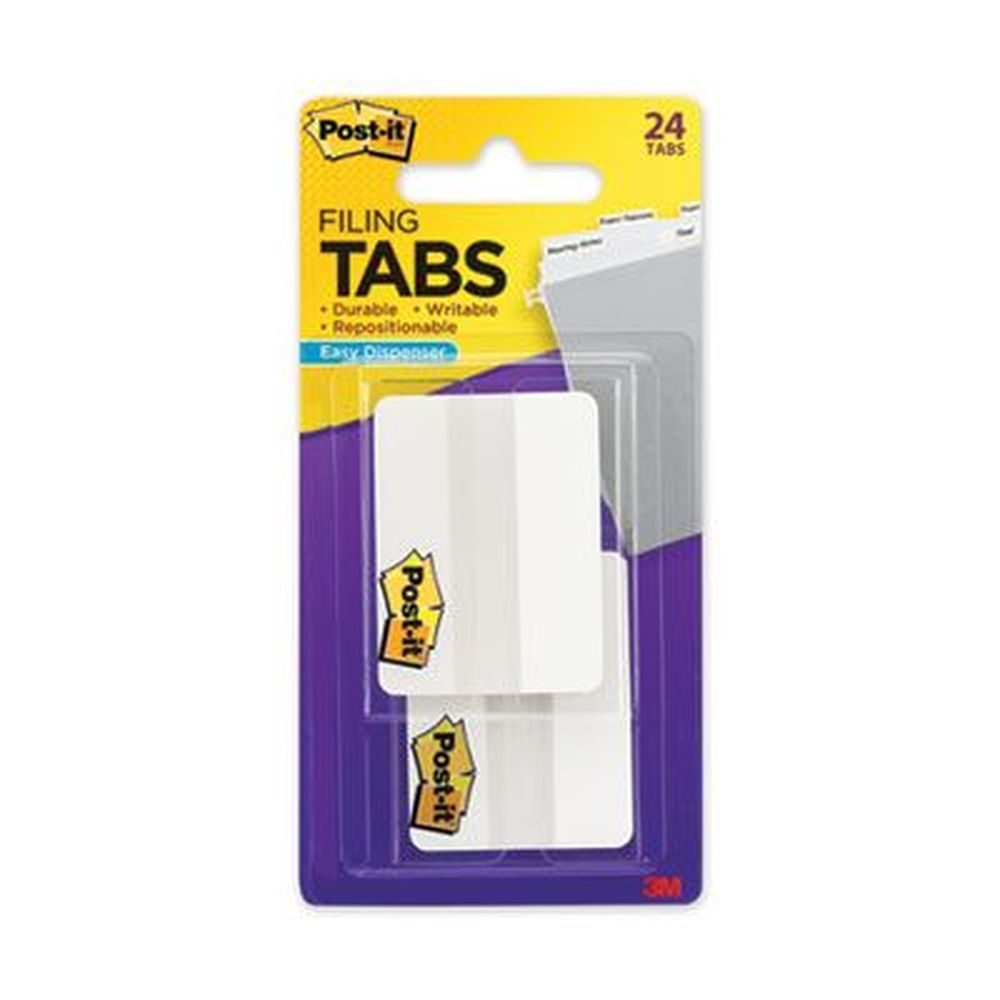 Post-it 2 Inch Wide White Solid Color Tabs, 1/5 Tab Cut -- 24 Per Pack