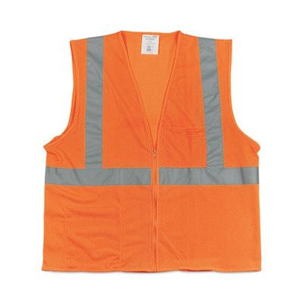 Pip Polyester Mesh Large Orange Ansi Class 2 Two-pocket Zipper Mesh Safety Vest