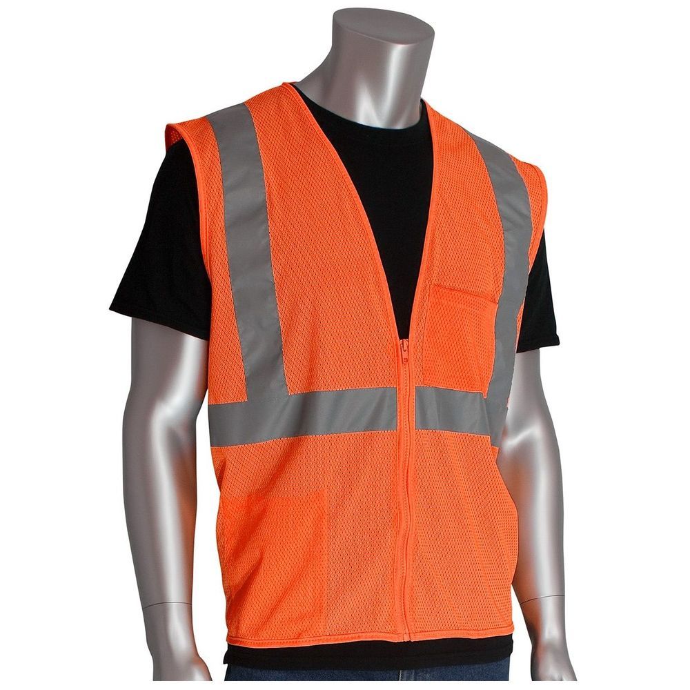 Pip Polyester Mesh X-large Orange Ansi Class 2 Two-pocket Zipper Mesh Safety Vest