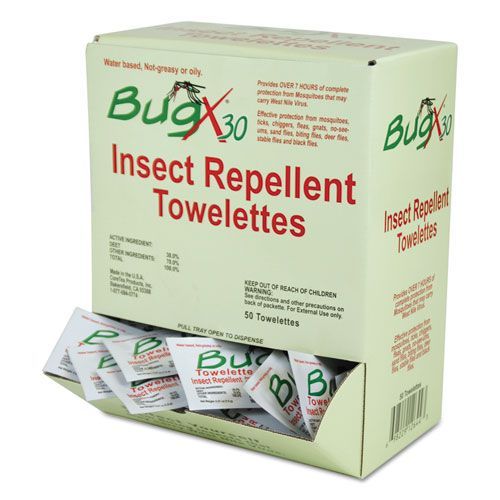 Bugx Deet Insect Repellent Towelettes - Box -- 50 Per Case