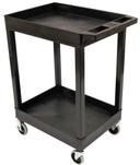 Luxor Black Heavy Duty Two Shelves Plastic Utility Tub Cart with Heavy Duty Casters, 24 x 18 inch Shelf