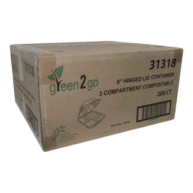 Sugarcane Hinged-Lid Container with 3 Compartment