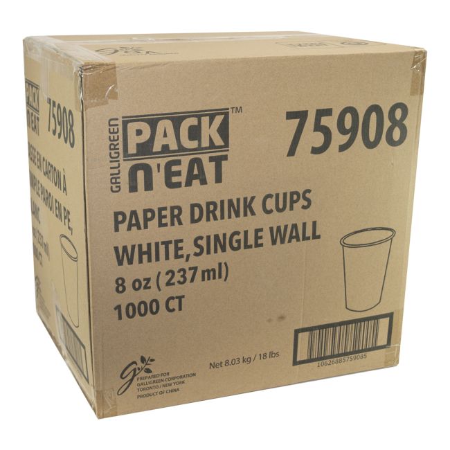 Pack N Eat Single Wall White Paper Cup, 8 Oz -- 1000 Per Case