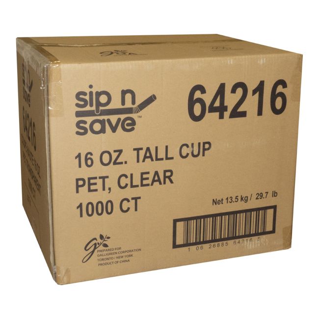Sip N' Save Pet Tall Clear Cup, 16 Oz -- 1000 Per Case