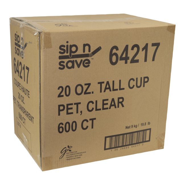 Sip N' Save Unwrapped Pet Tall Clear Cup, 20 Oz -- 600 Per Case