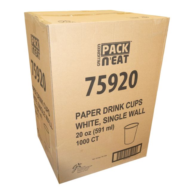Pack N Eat Single Wall White Paper Cup, 20 Oz -- 1000 Per Case