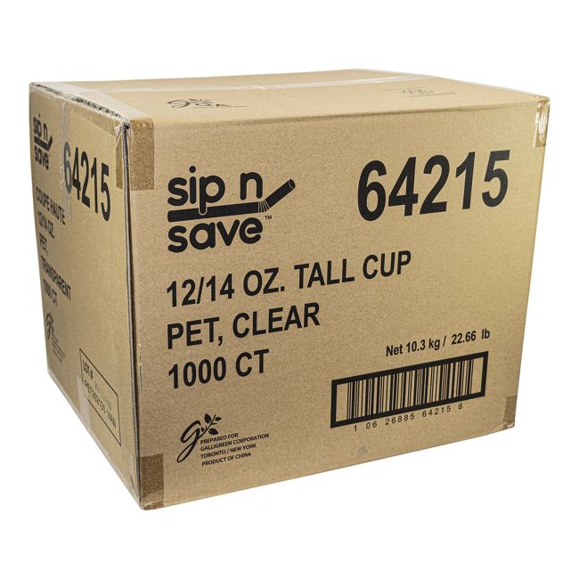 Sip N' Save Unwrapped Clear Plastic Cup, 12 -14 Oz -- 1000 Per Case