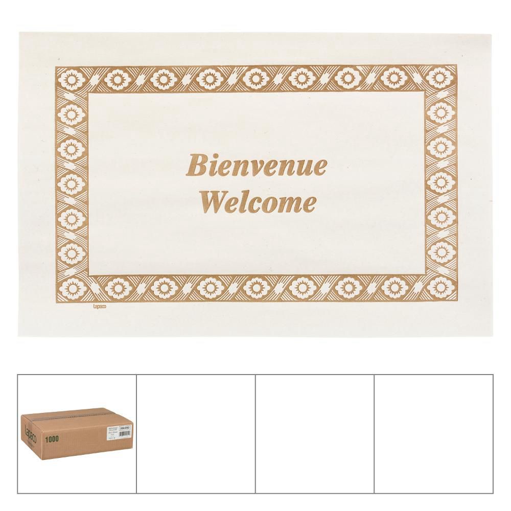 Lapaco Brown Newsprint Straight Edge Bienvenue/welcome Placemat, 9 X 13.5 In -- 1000 Per Case