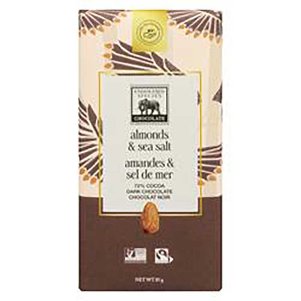 Endangered Species 72 Percent Cocoa Dark Chocolate With Sea Salt And Almonds Bar, 85 G -- 12 Per Case