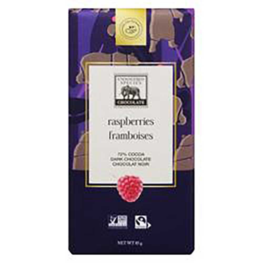 Endangered Species Grizzly 72 Percent Cocoa Dark Chocolate With Raspberries Bar, 85 G -- 12 Per Case