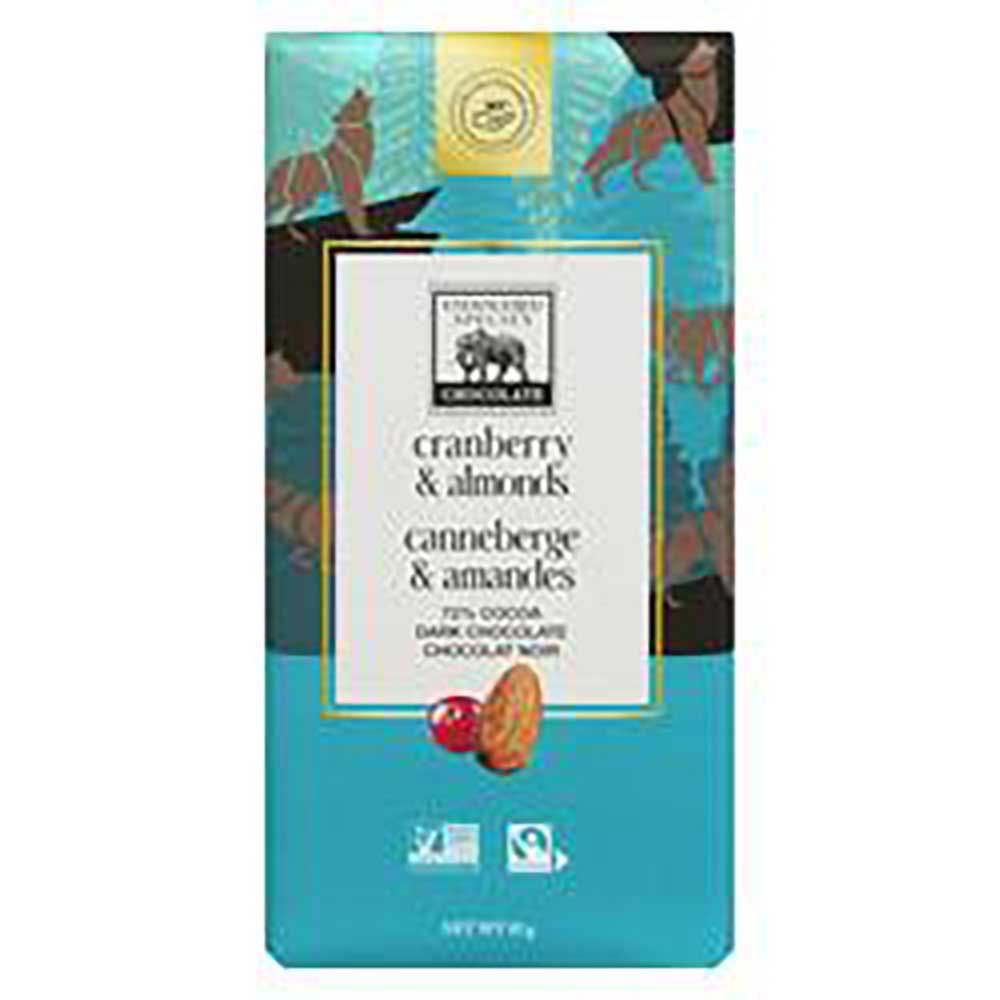 Endangered Species 70 Percent Cocoa Dark Chocolate With Cranberries And Almonds Bar, 85 G -- 12 Per Case