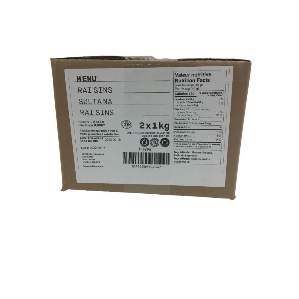 Menu Raisins Secs Sultana, 1 Kg -- 2 Par Caisse