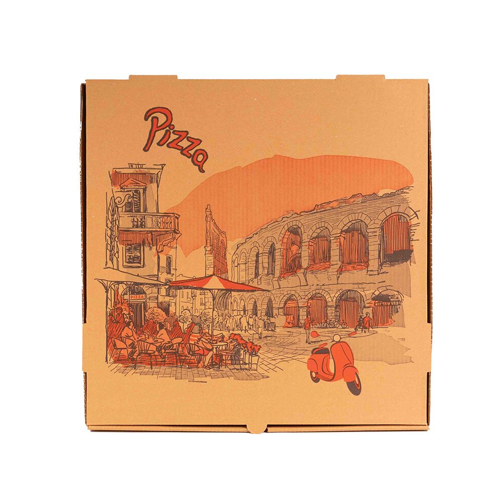 Kitch 24/7 14 X 14 X 2 Inch Kraft Stock Print Design Corrugated Pizza Box -- 50 Per Case