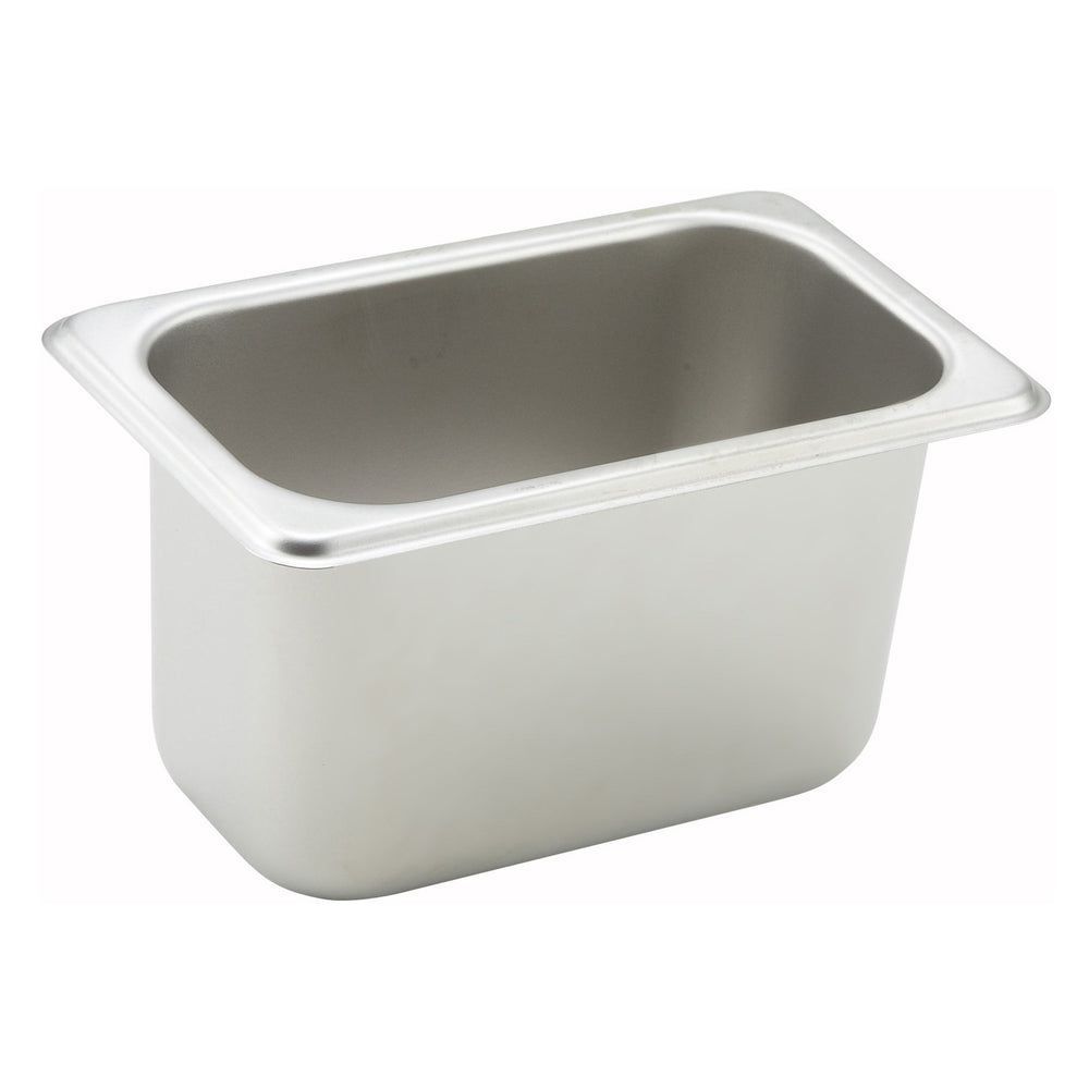 Winco 25 Gauge 18/8 Stainless Steel Standard Weight Straight-sided Ninth Size Steam Table Pan, 6-3/4 X 4-1/4 X 4 Inch