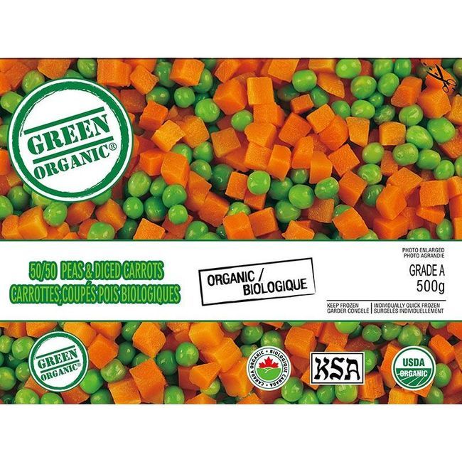 Green Organic 50/50 Diced Peas And Carrot, 500 G -- 12 Per Case
