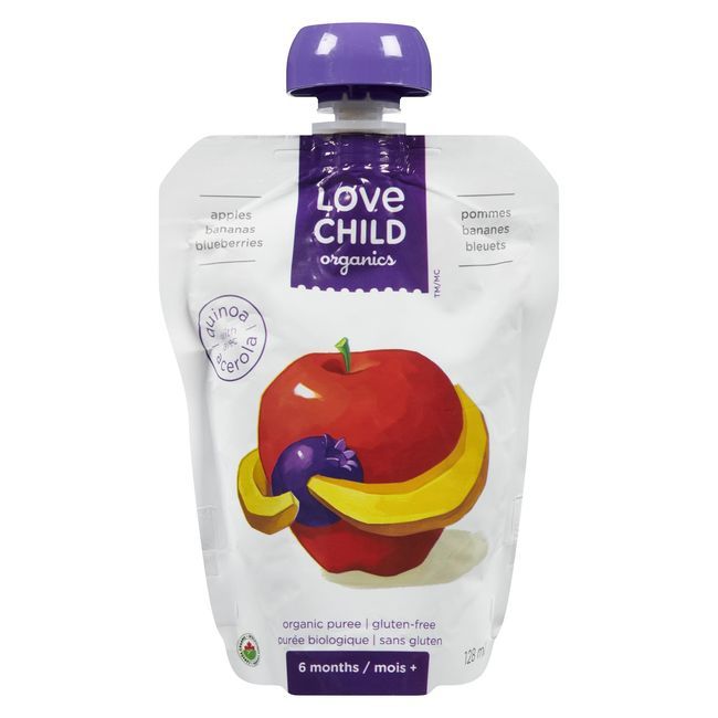 Love Child Organic Apples Banana Blueberry Fruit Puree, 128 Ml -- 12 Per Case