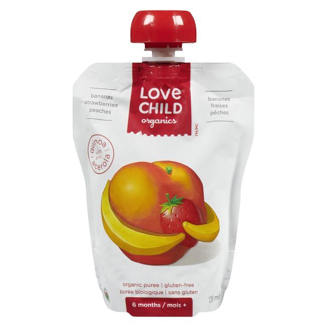 Love Child Organic Banana Strawberry Peach Fruit Puree, 128 Ml -- 12 Per Case