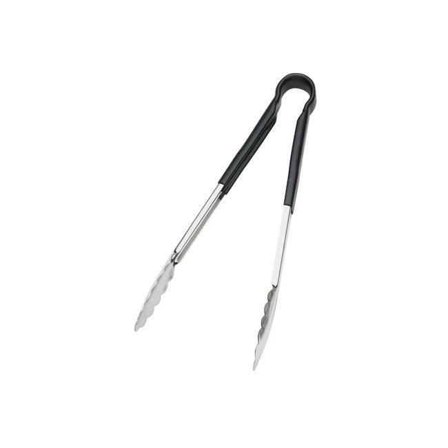 Browne Stainless Steel Pvc Coating One-piece Black Coloured Handle Tongs, 9 In