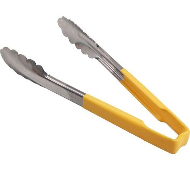 4780950 Stainless Steel Antimicrobial One Piece Scalloped Tong with Yellow Kool-touch Handle, 9.5 in Length