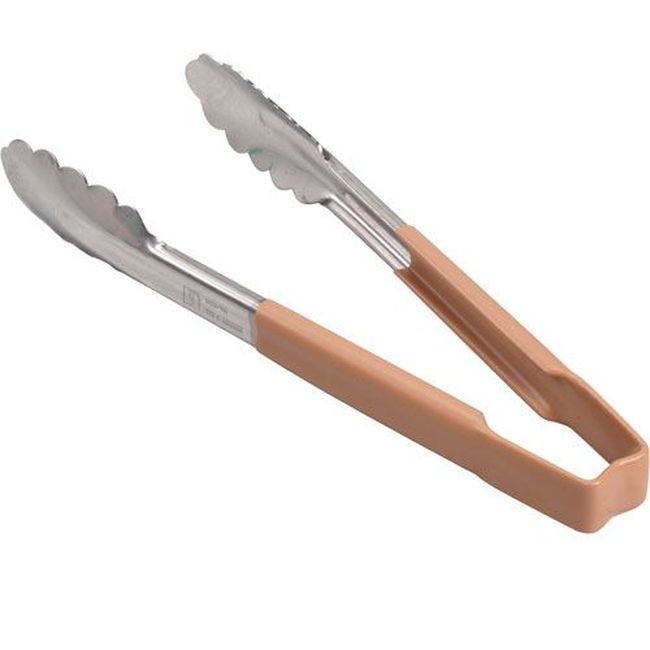 4780960 Stainless Steel Antimicrobial One Piece Scalloped Tong with Tan Kool-touch Handle, 9.5 in Length