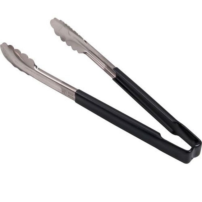 4781220 Stainless Steel Antimicrobial One Piece Scalloped Tong with Black Kool-touch Handle, 12 in Length
