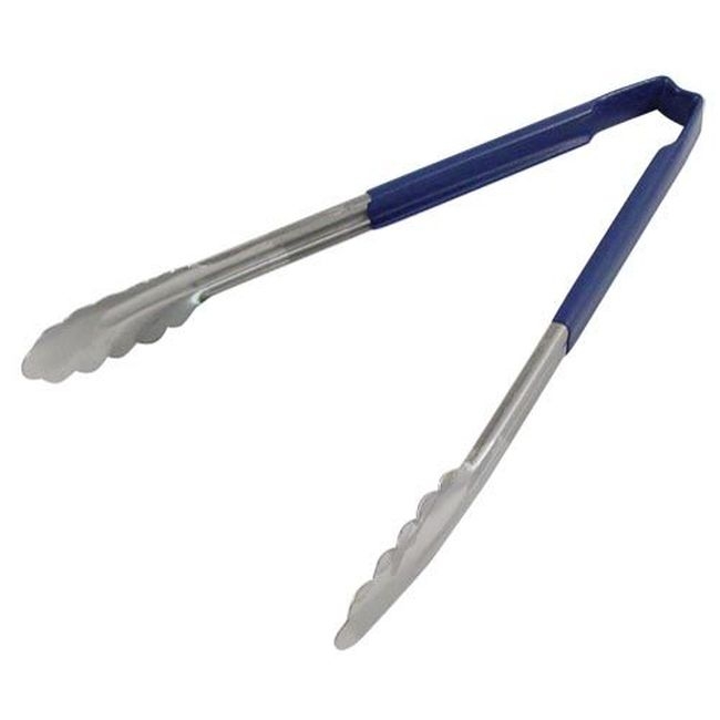 4781230 Stainless Steel Antimicrobial One Piece Scalloped Tong with Blue Kool-touch Handle, 12 in Length