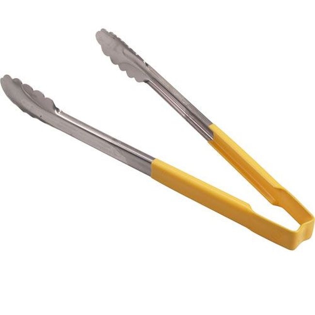 4781250 Stainless Steel Antimicrobial One Piece Scalloped Tong with Yellow Kool-touch Handle, 12 in Length