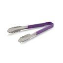 4780980 Stainless Steel Antimicrobial One Piece Scalloped Tong with Purple Kool-touch Handle, 9.5 in Length