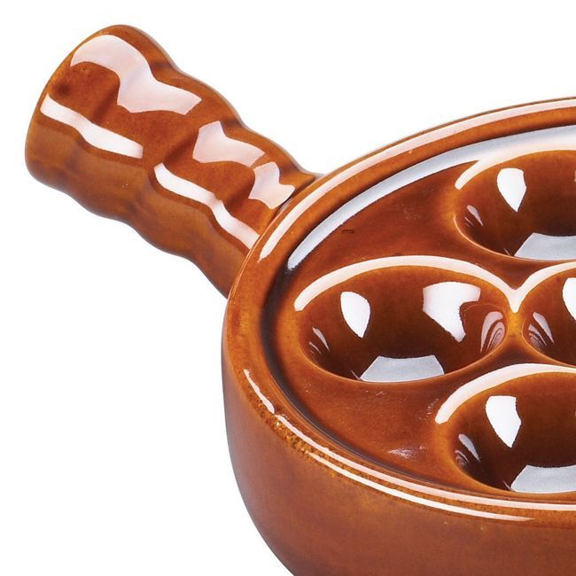 Browne Stoneware Brown 6-hole Escargot Plate With Handle, 1.8 X 5.3 In