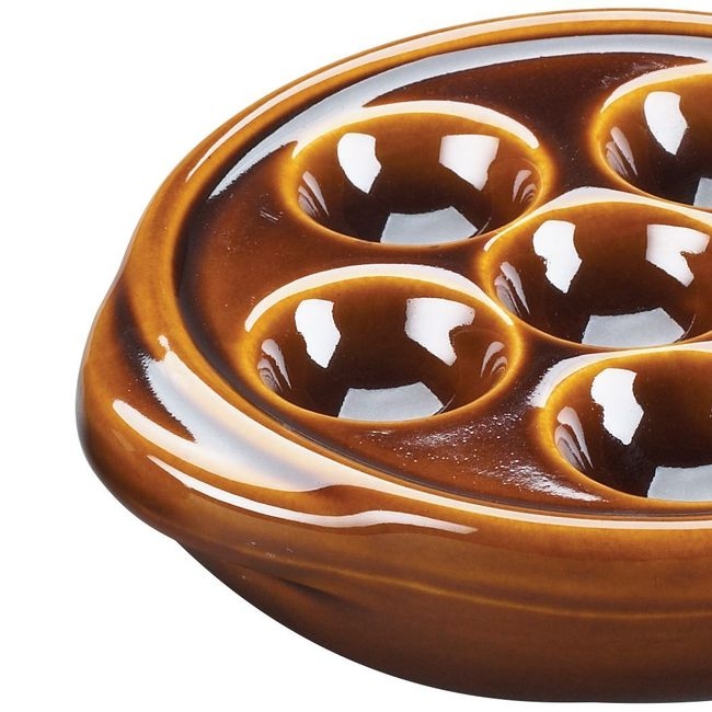 Stoneware Brown 6-Hole Escargot Plate
