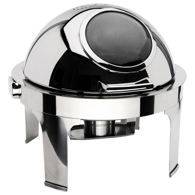 Browne Harmony Stainless Steel Round Chafer With Nautilus Window Cover, 7 Qt Capacity