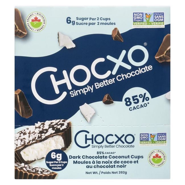 Chocxo Tasses De Chocolat Noir Biologique À 85 % De Cacao Et À La Noix De Coco, 28 G -- 14 Par Boîte