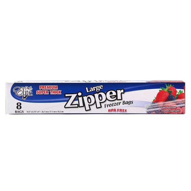 Chef Elite Large Premium Zipper Freezer Bag, 8 Count -- 24 Per Case