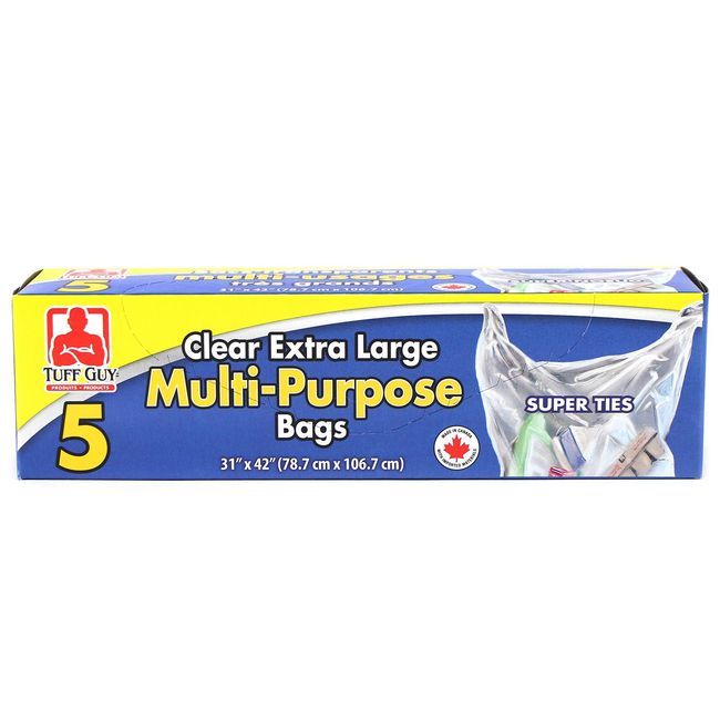 Tuff Guy Sacs Poubelle Multi-usages Transparents Super Ties, 5 Unités -- 24 Par Boîte