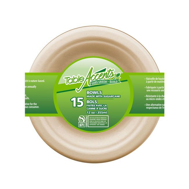 Table Accents Bol Compostable De 12 Oz, 15 Unités -- 24 Par Boîte