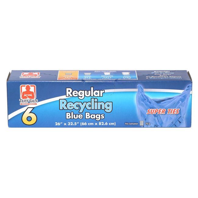 Tuff Guy Sac De Recyclage Bleu Avec Attaches Super, 6 Unités -- 24 Par Boîte
