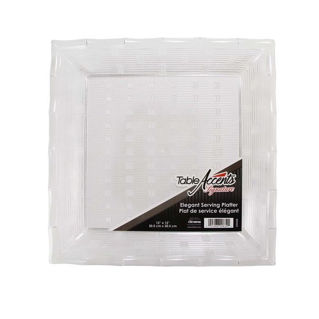 Table Accents Signature Square Plastic Elegant Serving Platter, 12 X 12 In -- 18 Per Case