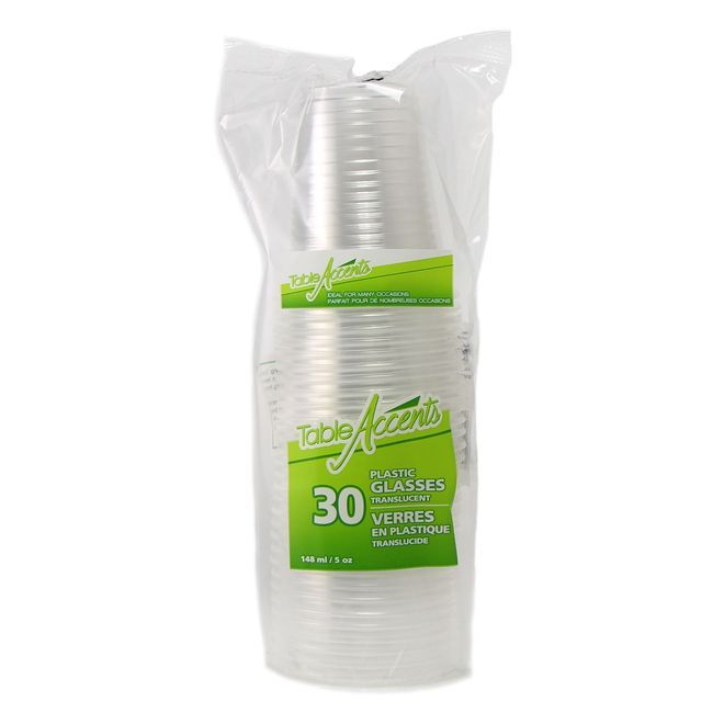 Table Accents 5 Oz Clear Plastic Glasses, 30 Count -- 36 Per Case