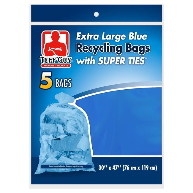 Tuff Guy Sac De Recyclage Bleu Extra Large Avec Attaches Super, 5 Unités -- 24 Par Boîte