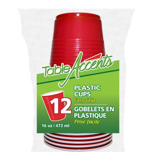 Table Accents Gobelet En Plastique Rouge Easy Grip De 16 Oz Avec Intérieur Blanc, Paquet De 12 -- 36 Par Boîte