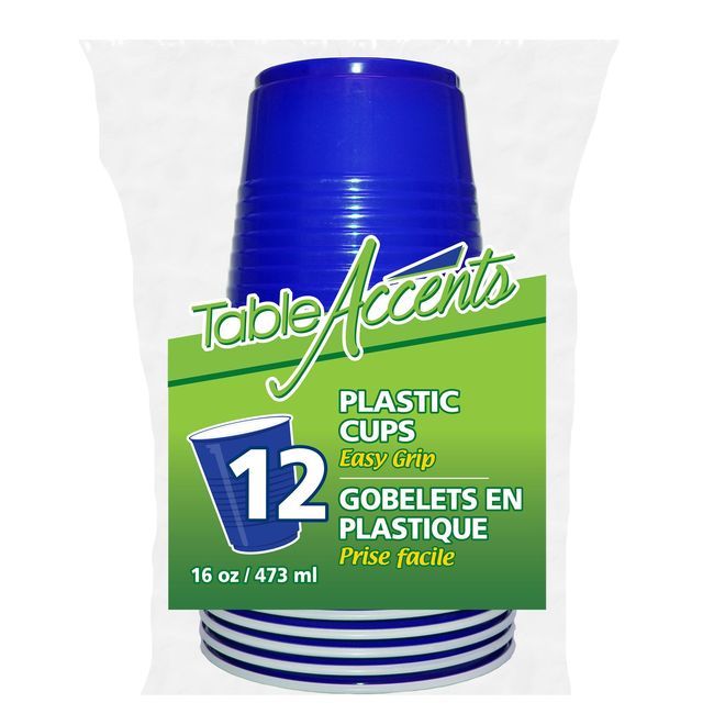 Table Accents Gobelet En Plastique Bleu Easy Grip De 16 Oz Avec Intérieur Blanc, Paquet De 12 -- 36 Par Boîte