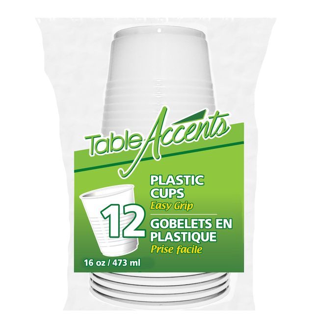 Table Accents Gobelet En Plastique Blanc Easy Grip De 16 Oz, Paquet De 12 -- 36 Par Boîte