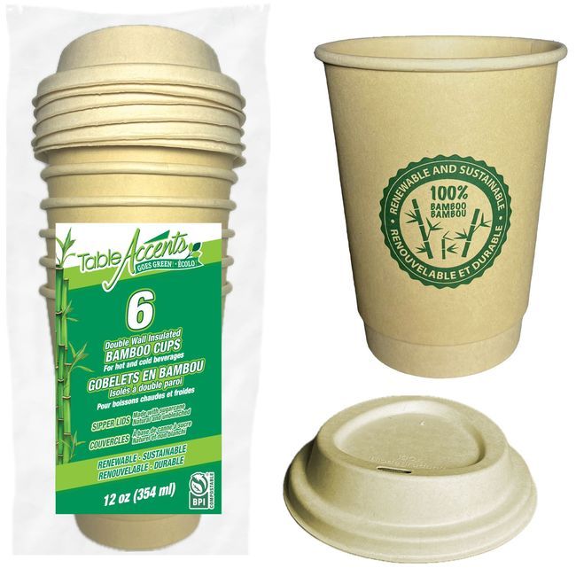 Table Accents Signature Double Wall Bamboo Cup With Sugarcane Lid, 12 Oz Capacity -- 24 Per Case